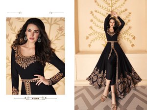 Sophisticated Style Heavy Georgette Silk Shalwar Kameez Suit for Ladies Embroidery Stone Work & Heavy Santoon Bottom - Product Image 5
