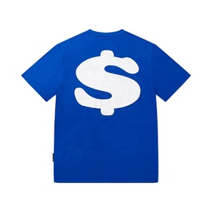 T-shirt <span class=keywords><strong>da</strong></span> <span class=keywords><strong>uomo</strong></span> blu a maniche corte con stampa del simbolo del dollaro bianco sul retro, casual, girocollo, vestibilità regolare, in jersey di cotone, stile streetwear. - Product Image 1