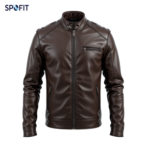 Blouson de motard en cuir véritable marron clair pour homme, coupe ajustée, blouson de motard, design de couleur de tissu personnalisé, prix abordables - Product Image 5