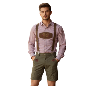 Pantalones Cortos de Gamuza Vacuna Genuina para Hombre, Estilo Bávaro Oktoberfest, Color Verde Oliva, Cintura Elástica, Transpirables y Resistentes al Viento - Product Image 2
