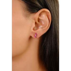 14K Gold Marquise Ruby & Diamond Dainty Stud Earrings - Product Image 5