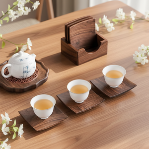 Black <b>Walnut</b> Solid Wood Coaster Japanese Style Desktop Nordic Simple <b>Coffee</b> Mat Household Wooden Mug Dining <b>Table</b> Heat Pad - Product Image 1