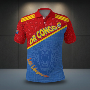 Polo de Manga Corta Rojo y Azul para Hombre, Diseño Deportivo con Estampado Digital, Tejido de Punto Transpirable - Product Image 2