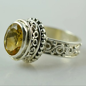 Citrine 925 Sterling Silver <b>Boho</b> Statement Promise <b>Ring</b> for Women Yellow Gemstone 8 mm Round November Birthstone Month - Product Image 4
