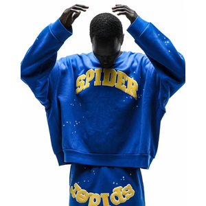 Conjunto de Sudadera con Capucha y Pantalones Cortos Estilo Streetwear con Diseño de Telaraña, Bajo sin Rematar y Estampado Puff Personalizado - Product Image 4