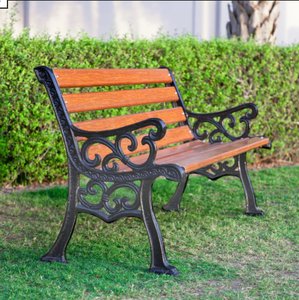 Outdoor Wooden Garden <b>Bench</b> Cast Iron Frame Park Seating Chair for Patio Lawn Balcony Backyard Public Area Furniture Premium - Product Image 2