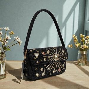 Sac à bandoulière jaune brodé de perles de qualité supérieure, durable, avec broderie de perles, sac à main brodé de perles au design unique - Product Image 2