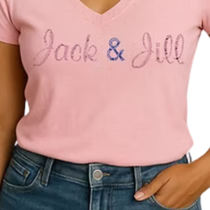 Camiseta Rosa con Cuello en V y Diseño de Letras Cursivas Brillantes para Mujer, Ropa Casual para el Día a Día, Estilo Urbano, Cómoda y a la Moda - Product Image 5