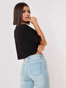 Camisetas de Algodón de Color Sólido para Mujer, Camiseta Corta para Correr, Top Corto para Yoga y Fitness, Camiseta Cómoda y a la Moda, Ropa de Verano - Product Image 5