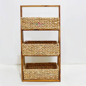 Handcrafted 3 Tier <b>Storage</b> <b>Shelf</b> Natural Water Hyacinth Woven <b>Basket</b> Stand for Home Kitchen Organizer - Product Image 5