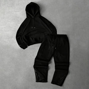 Custom Mens Black Tracksuit <b>Set</b> Hooded Sweatshirt <b>Jogger</b> Pants Casual Streetwear Sportswear Two Piece <b>Matching</b> Outfit Supplier - Product Image 6