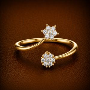 Bague double fleurie en or massif 14K 18K avec diamant de laboratoire taille brillant rond DEF VVS, manchette ouverte, pour anniversaire, OEM ODM Vente en gros - Product Image 1