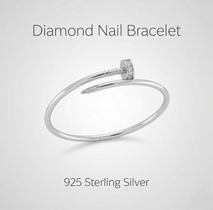 925 Sterling <b>Silver</b> Rhodium Moissanite VVS1 Open Cuff <b>Bangle</b> Nail <b>Bracelet</b> Customizable Luxury Jewelry for Women Gift Party - Product Image 1