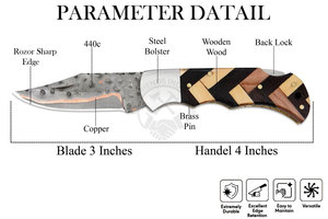 Hand Forged Professional Folding Pocket EDC Utility Knife Copper Damascus Steel Olivewood Handle Outdoor Camping Hunting OEM - Product Image 2