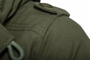 Men Windproof Olive Green Black Tan Hooded Jacket Zip Button Front Drawstring Urban <b>Parka</b> <b>Coat</b> Outerwear Turn-down Collar - Product Image 6