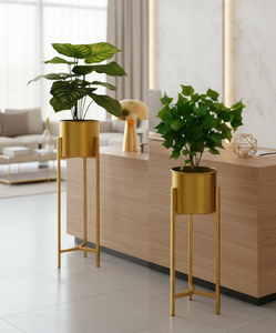 Support de plante en métal haut personnalisé avec pot doré, design artisanal durable pour pots lourds et décoration intérieure élégante - Product Image 5