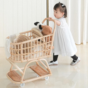 Caddies de courses en rotin au design mignon, chariots de courses, poussettes jouets pour enfants pour jeux de supermarché - Product Image 3