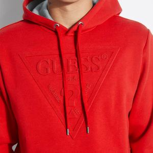 เสื้อฮู้ดดี้สีแดงผ้าฝ้ายฟลีซหนานุ่มทรงโอเวอร์ไซส์ สกรีนโลโก้ 3 มิติแบบนูน  รับผลิตตามสั่ง ขายส่งจำนวนมาก สำหรับผู้ชาย - Product Image 4