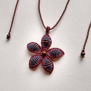 Handmade Macrame Flower Pendant Necklace Purple Teal with Gold Bead Boho Ethnic Jewelry Wholesale - Product Image 2