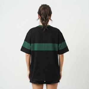 T-shirt pour femme, noir et vert, coupe ample, col rond, manches courtes, décontracté, 100% coton, impression de logo personnalisée - Product Image 3