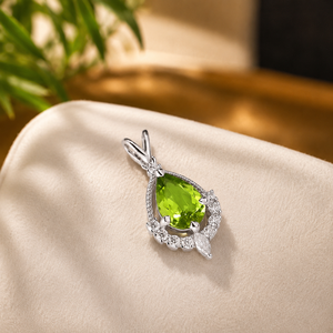 Pendentif en diamant taillé en goutte d'eau avec pierre précieuse verte, plaqué or rose 10K, moissanite, collier pour femme, bijou cadeau - Product Image 5