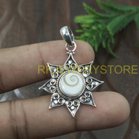 Pendentif œil de Shiva en argent sterling 925 fait main, coquillage, design soleil bohème vintage, bijou spirituel, cadeau pour femme, homme, petite amie