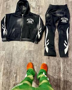 Conjunto de Sudadera con Capucha y Pantalones Deportivos Personalizados, Lavado Ácido, Parche Bordado, Traje Deportivo Pesado para Hombre - Product Image 5