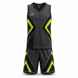 Ensemble d'uniformes de basketball unisexe noir et jaune fluo par sublimation, en polyester respirant, haute qualité 2026 - Product Image 1