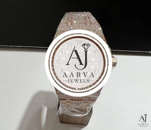 Montre mécanique de luxe antique en moissanite, boîtier en acier inoxydable, cadran en cristal saphir 30 mm, entièrement sertie de pierres, analogique, bracelet 20 mm - Product Image 1