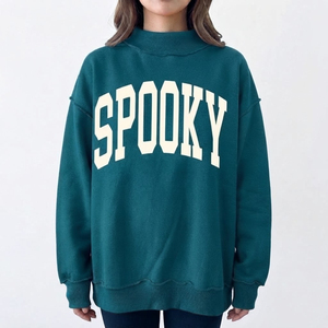 Sudadera de mujer con diseño de sombrero de bruja de calabaza rosa para Halloween, cuello simulado, manga larga, estampado de temporada espeluznante, top informal de otoño - Product Image 6
