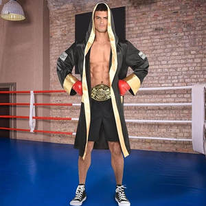 Robe de boxe en satin noir et or pour adultes, 1 pièce, réutilisable et lavable, pour Halloween, cosplay et fêtes costumées - Product Image 3