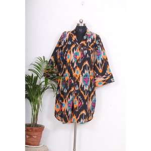 Kimono long bohème mi-long pour femme indienne, chemise élégante en coton, vêtement de nuit avec ceinture à nouer et boutons décoratifs, coupe ample et décontractée - Product Image 3