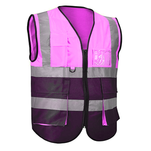 Chaleco de Seguridad Reflectante de Alta Visibilidad Unisex, Ropa de Trabajo de Poliéster Azul con Bolsillos y Cierre de Cremallera - Product Image 3