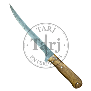 Cuchillo de caza hecho a mano de acero de Damasco con punta de caña, mango de madera de palisandro y funda de cuero B2B USA TRENDING G10 full tang - Product Image 6