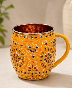 Taza de Cobre Pintada a Mano con Diseño Floral, Estilo Bohemio, Base y Asa Púrpuras, Ecológica, Decorativa para el Hogar - Product Image 5