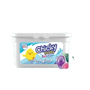 PREFERRED Factory Price OEM ODM Chicky 3 In 1 Cleaning + Antibacterial +Softener Washing Powder Laundry Detergent Pods 30PODS