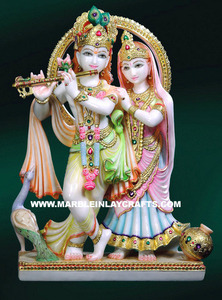 Colorful White Marble Radha Krishna Murti - Product Image 5