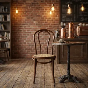 Silla Clásica de Madera Curvada para Restaurante con Asiento Redondo Tejido, Estructura de Madera Sólida para Cafetería, Comedor y Hogar - Product Image 4