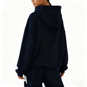 Sweat-shirt à capuche surdimensionné avec logo personnalisé, bleu marine, unisexe, coupe classique, avec poche, 100% coton, doublure en polaire, vêtements d'hiver - Product Image 2