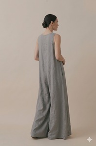 Vestido Casual Holgado sin Mangas con Cuello en V, 100% Algodón, Estampado Floral, Color Gris, para Mujer, Transpirable, Minimalista, para Uso Diario, Todas las Temporadas - Product Image 2