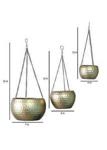 Set of 3Hanging Planter Pot With Chain For Indoor Outdoor Plants Decorative Gold Finish Circular Design Minimalist Style - Product Image 2
