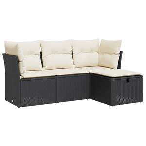 Conjunto de Sofá de Jardín de Ratán PE Negro y Crema con Acero con Recubrimiento en Polvo, Muebles Elegantes para Exteriores - Product Image 2