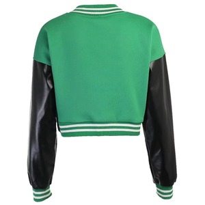 Green Black Women's Varsity <b>Jacket</b> Cropped Bomber Coat Wool Viscose Cow <b>Suede</b> Sleeve Waterproof Windproof - Product Image 4