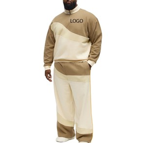 Ensemble de survêtement décontracté pour homme grande taille, color block, manches longues, quart de zip, coupe ample, en polyester et coton, pour l'automne - Product Image 1