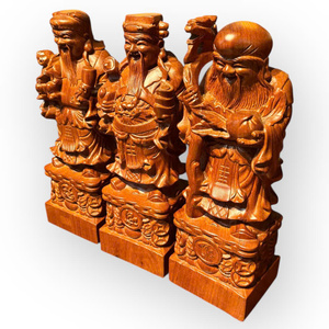 Statue durable des Trois Dieux de la Fortune, de la Prospérité et de la Longue Vie, sculptée, peinte et polie en bois d'Huong parfumé - Product Image 4