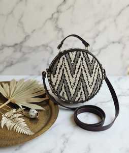 Handwoven Bohemian Rattan Tote Bag with Genuine Leather <b>Strap</b> Animal Print Zip Closure and Chains for Daily Use - Product Image 1