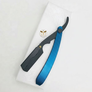 Rasoir droit professionnel QORVEX INSTRUMENTS en acier inoxydable avec manche texturé bleu pliable pour barbier et rasage du visage en salon - Product Image 4