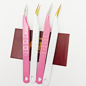 Pince à épiler professionnelle personnalisée pour extensions de cils, couleur rose et blanc, en acier inoxydable, pointe fine, pince à isolation. - Product Image 4