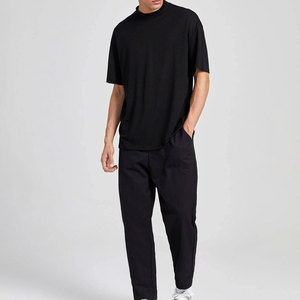 T-shirt ample en maille à manches courtes pour homme, en mélange de coton, col rond uni, style streetwear décontracté, couleur unie, haut basique - Product Image 3