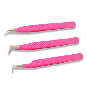 Pince à cils en acier inoxydable rose de haute précision 45 pince à épiler à pointe de fibre de volume de 90 degrés avec emballage en boîte - Product Image 1